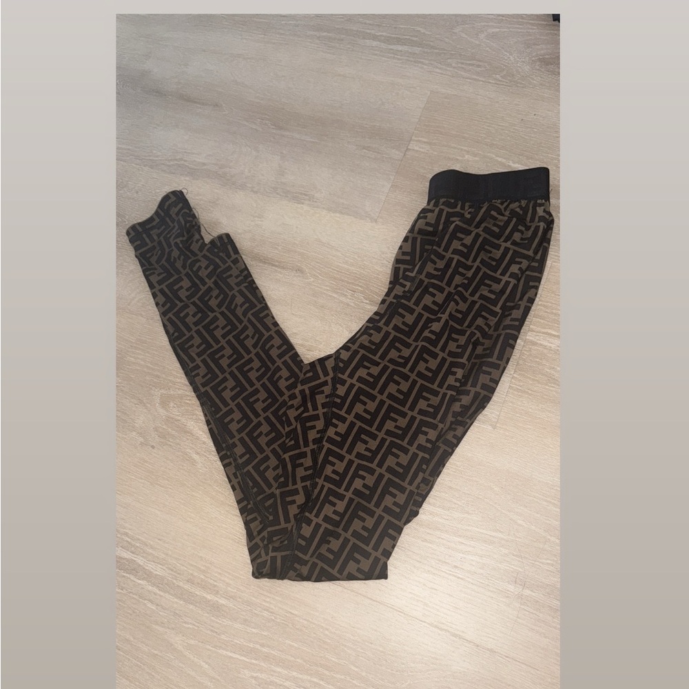 Fendi Brown and Black Logo Leggings